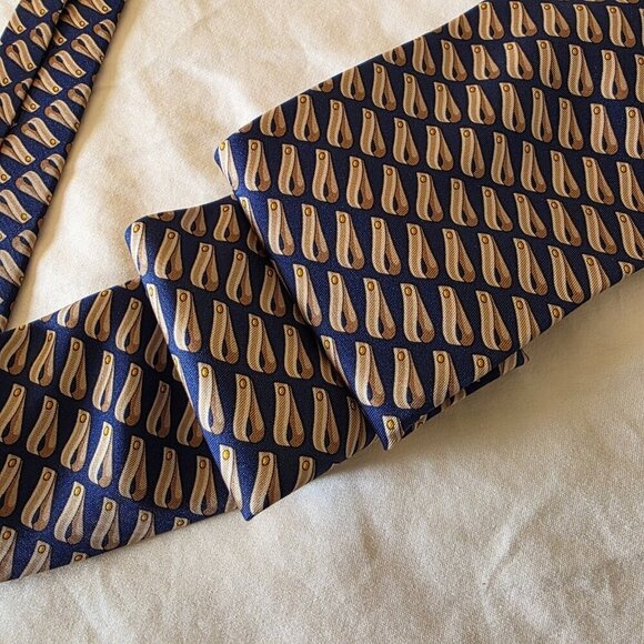 Gucci 100% Silk Men’s Tie Blue Beige Gold Abstract Pattern Made in Italy Vintage - Picture 7 of 12